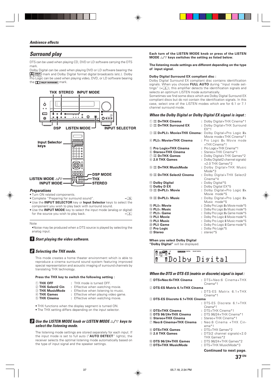 Surround play | Kenwood KRF-X9090D User Manual | Page 37 / 64