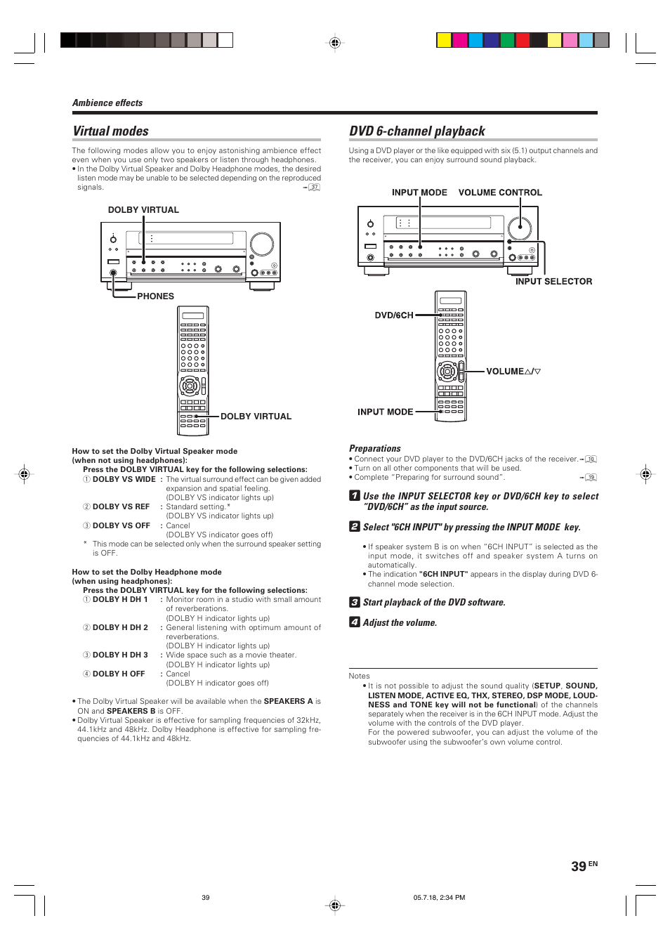 Virtual modes, Dvd 6-channel playback | Kenwood KRF-X9090D User Manual | Page 39 / 64