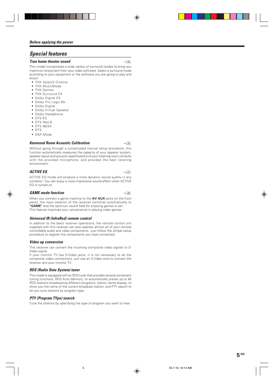 Special features | Kenwood KRF-X9090D User Manual | Page 5 / 64