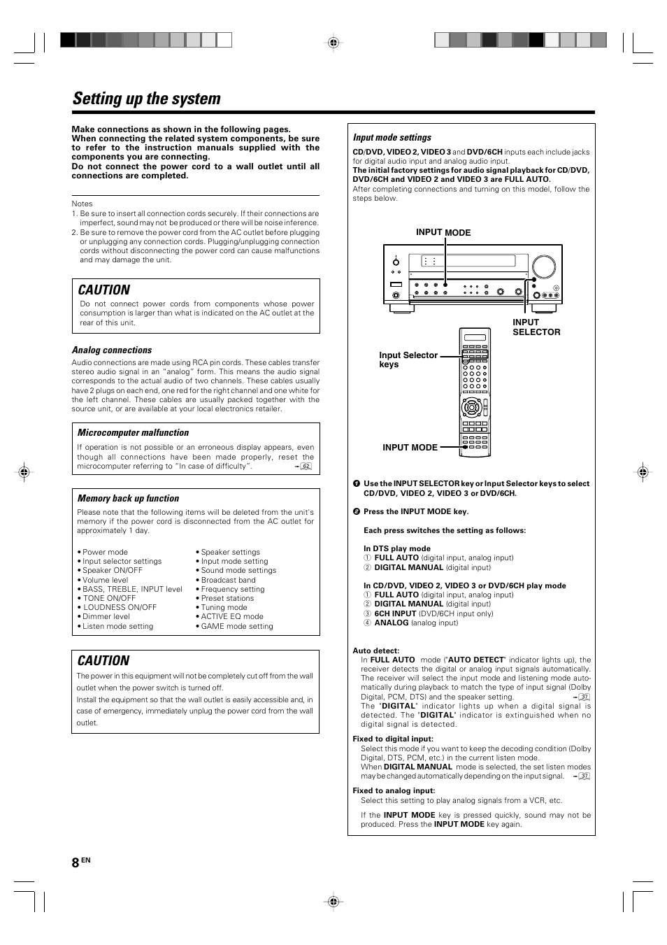 Setting up the system, Caution | Kenwood KRF-X9090D User Manual | Page 8 / 64