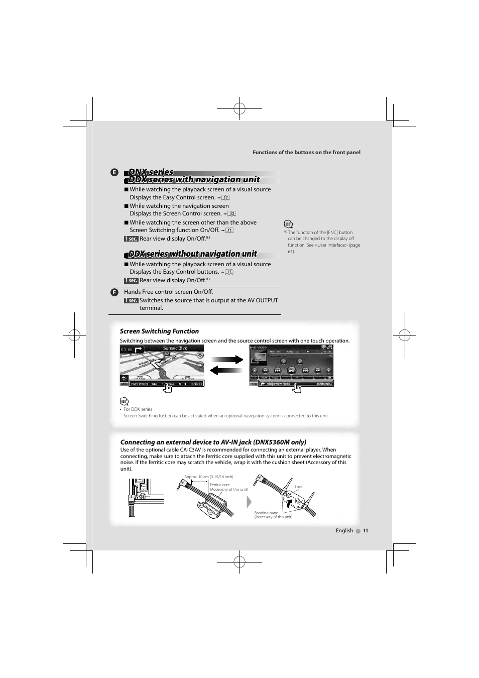 Dnx series, Ddx series without navigation unit | Kenwood DNX5360M User Manual | Page 11 / 96
