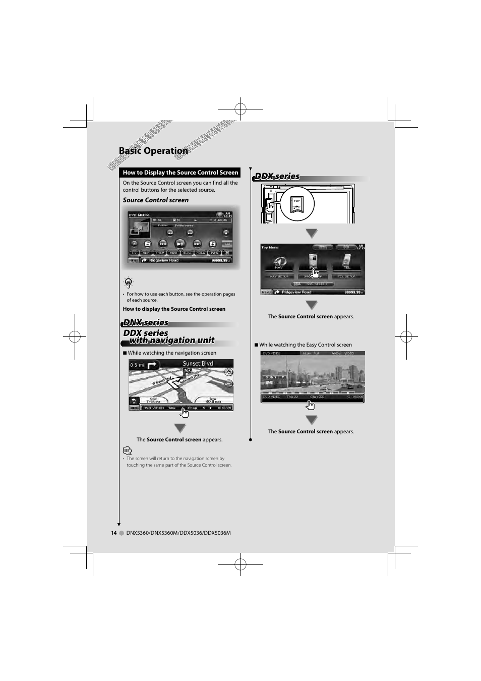 Basic operation, Ddx series | Kenwood DNX5360M User Manual | Page 14 / 96