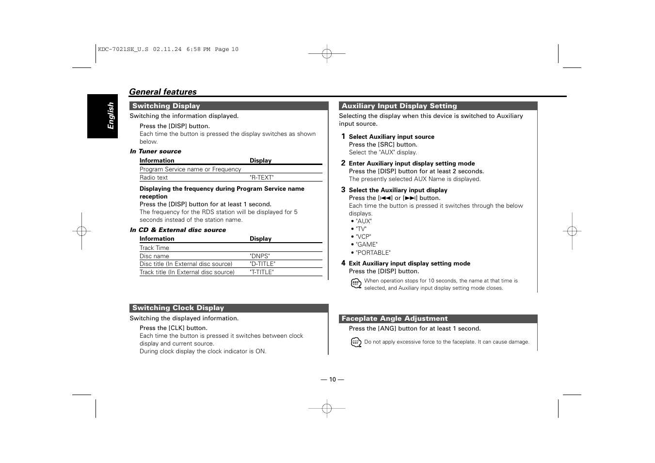 Kenwood KDC-7021SE  EN User Manual | Page 10 / 38