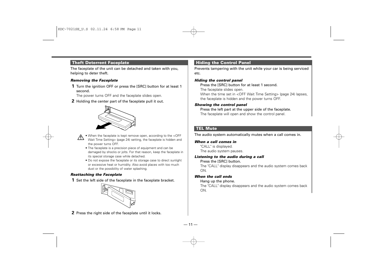 Kenwood KDC-7021SE  EN User Manual | Page 11 / 38