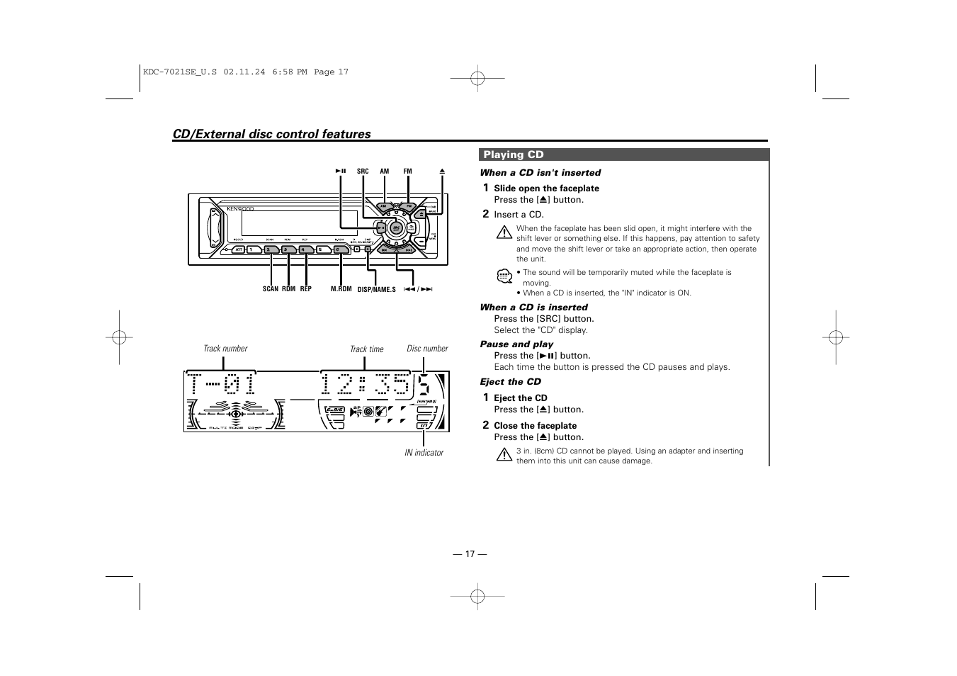 Cd/external disc control features | Kenwood KDC-7021SE  EN User Manual | Page 17 / 38