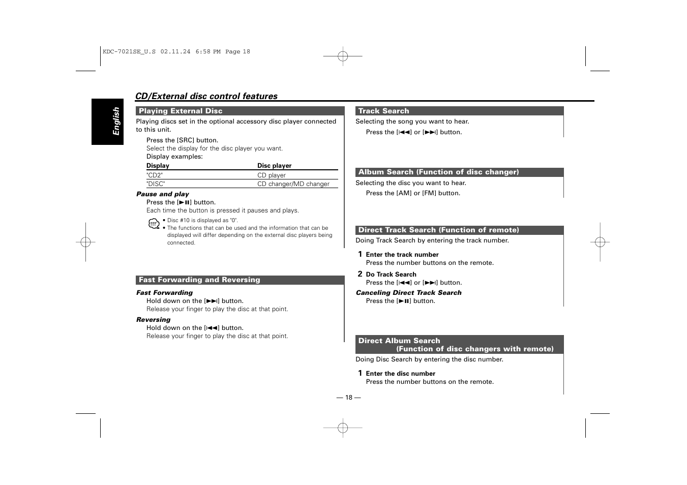 Kenwood KDC-7021SE  EN User Manual | Page 18 / 38