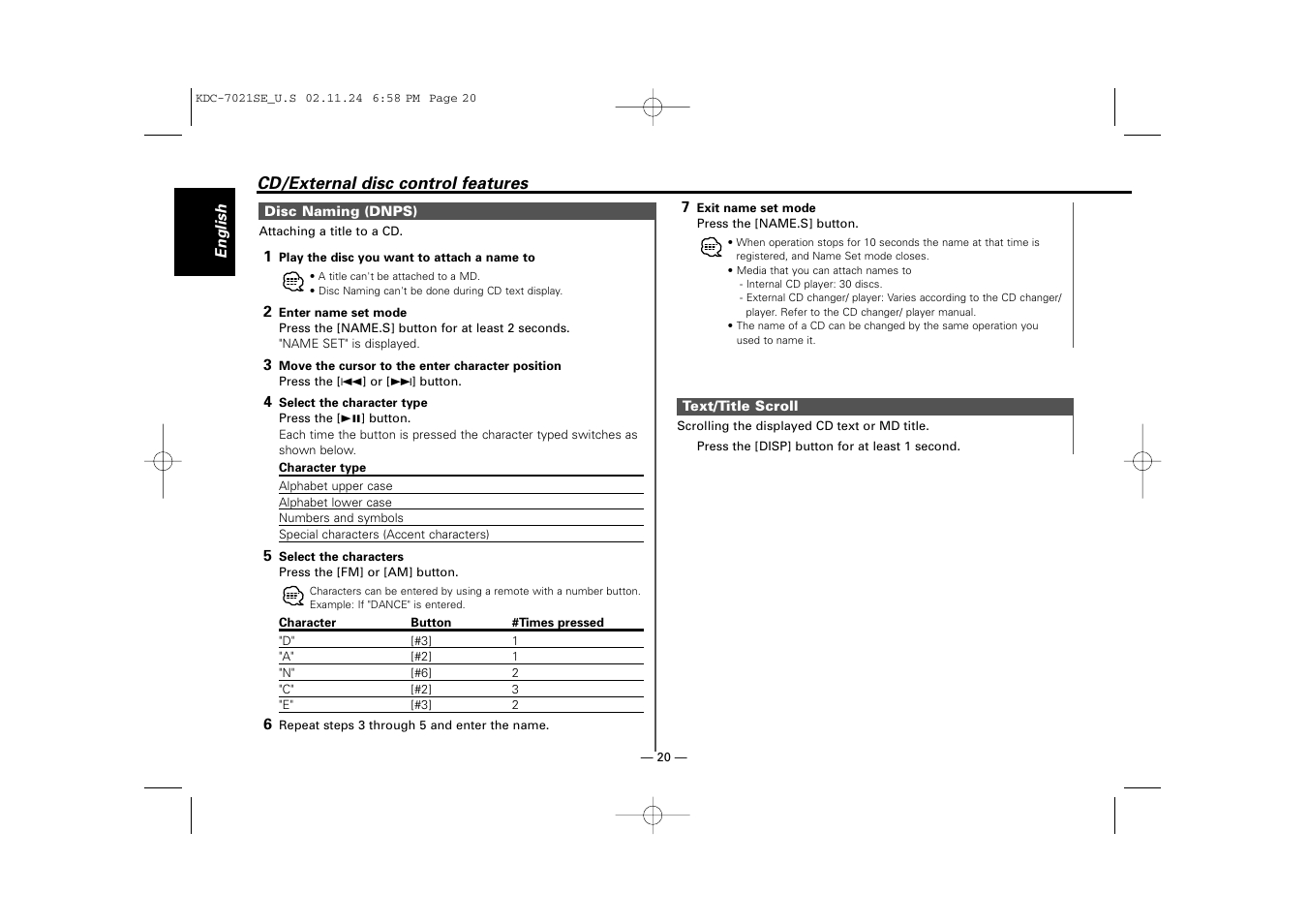 Kenwood KDC-7021SE  EN User Manual | Page 20 / 38