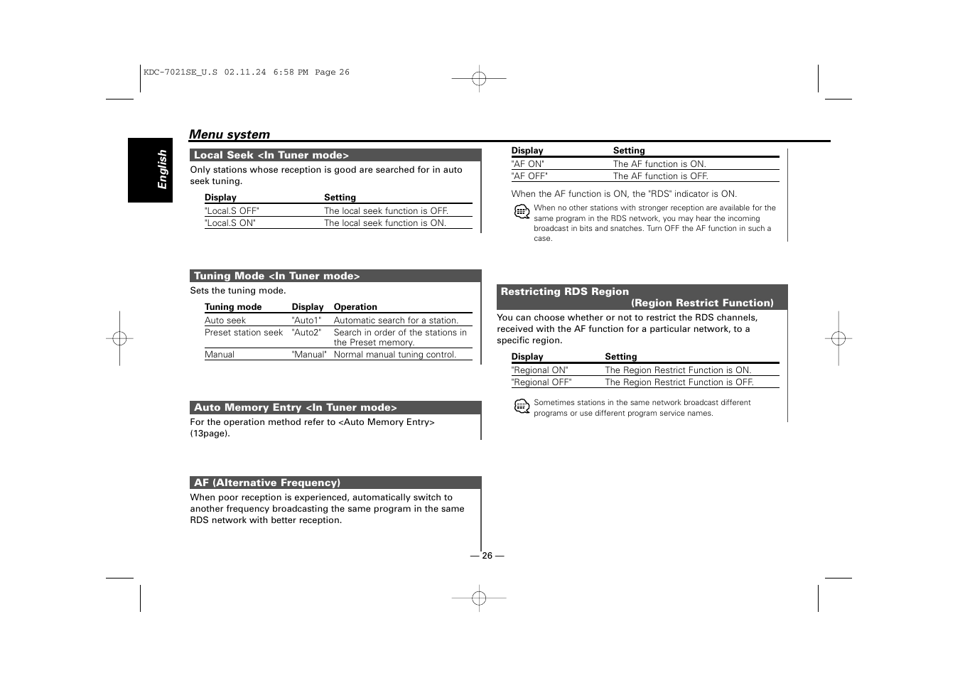 Kenwood KDC-7021SE  EN User Manual | Page 26 / 38