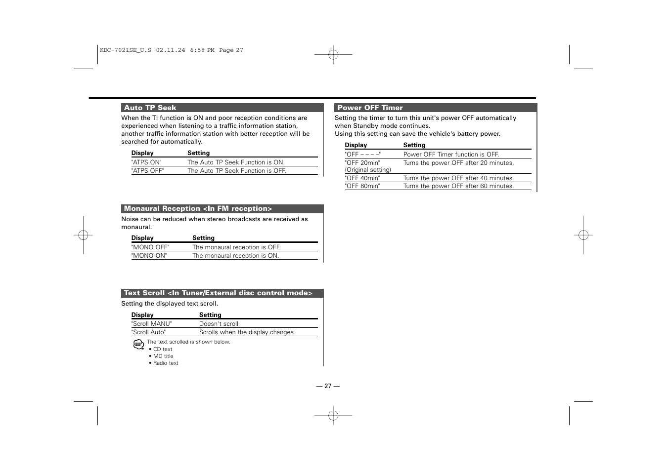 Kenwood KDC-7021SE  EN User Manual | Page 27 / 38