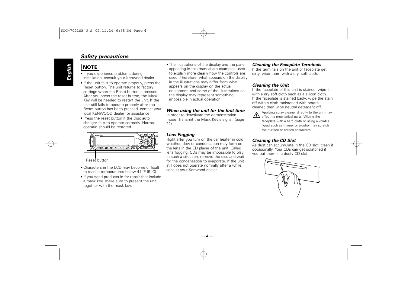 Kenwood KDC-7021SE  EN User Manual | Page 4 / 38