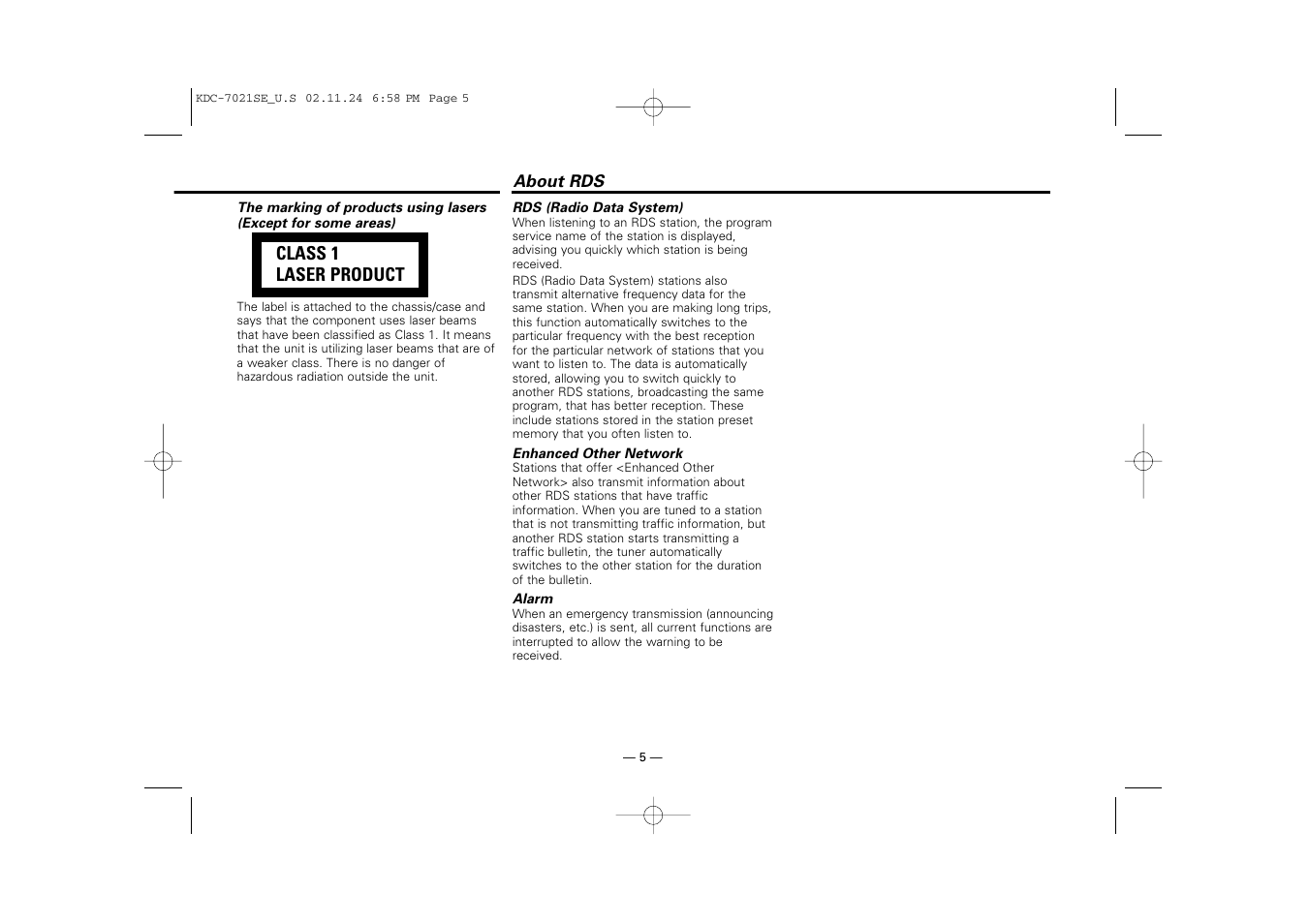 About rds | Kenwood KDC-7021SE  EN User Manual | Page 5 / 38