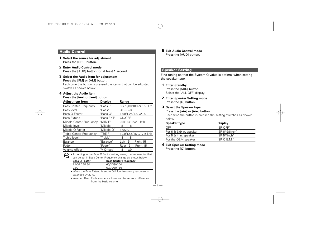 Kenwood KDC-7021SE  EN User Manual | Page 9 / 38