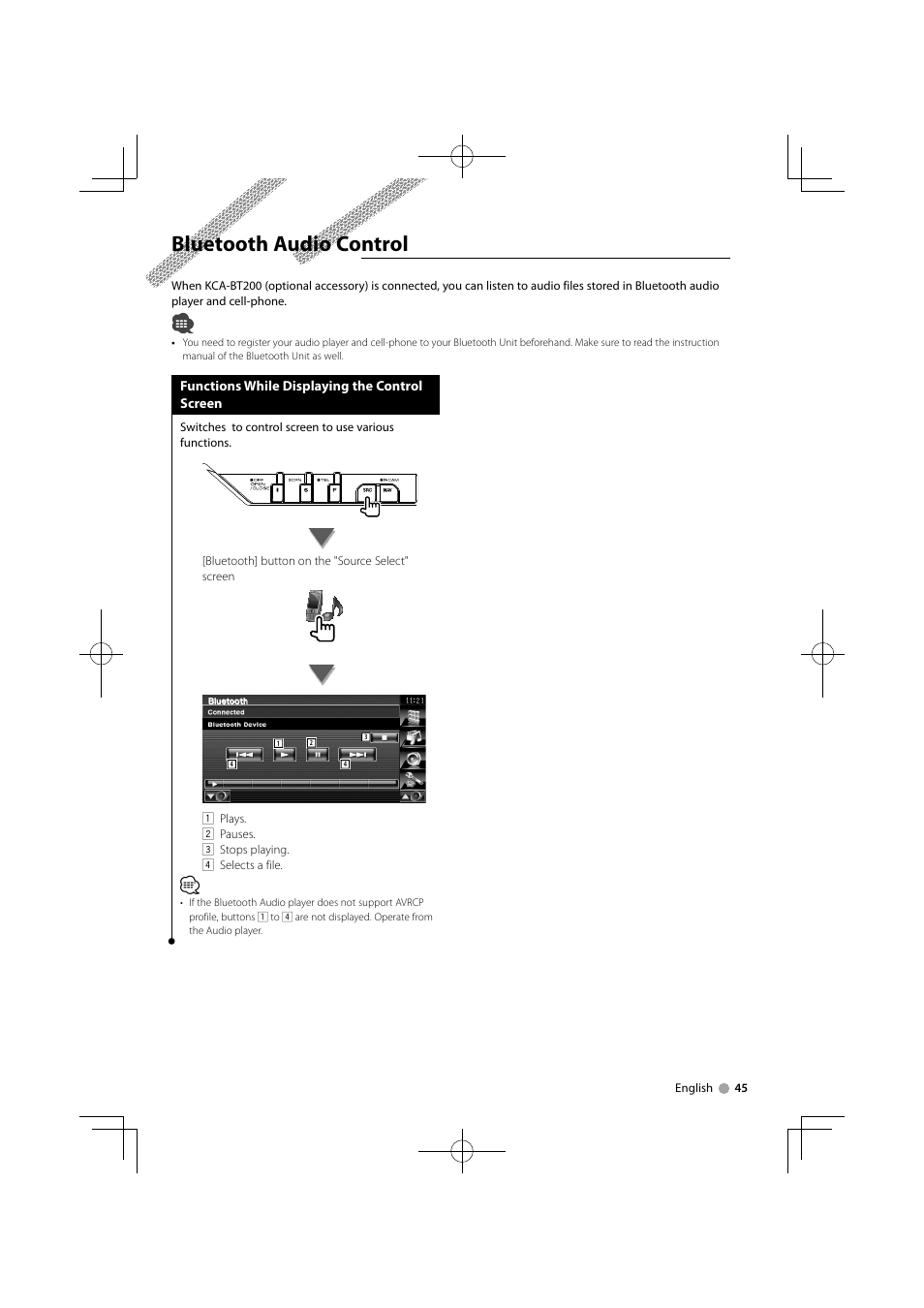 Bluetooth audio control | Kenwood KVT-696 User Manual | Page 45 / 100