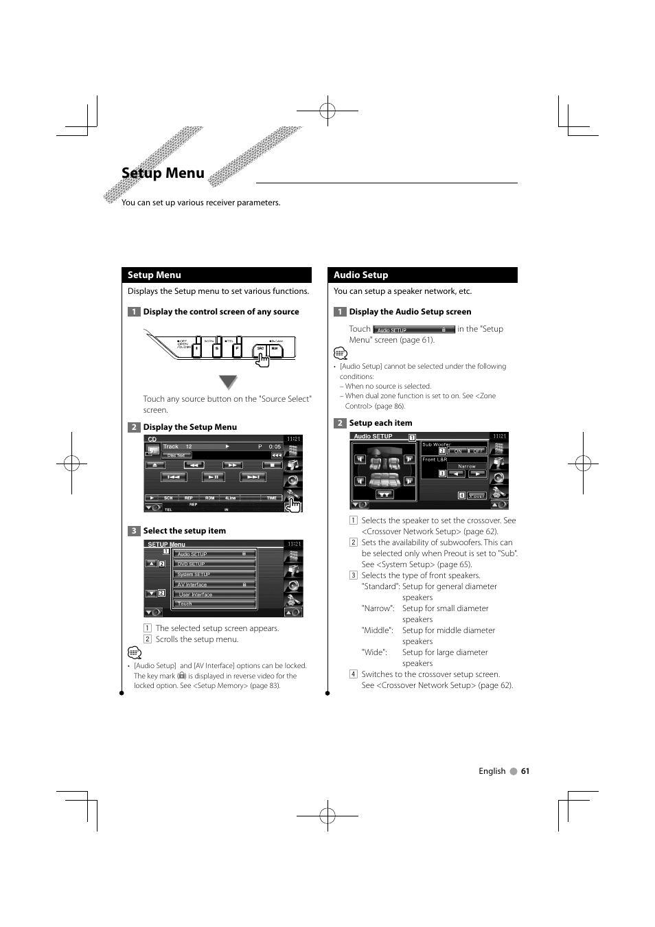 Setup menu | Kenwood KVT-696 User Manual | Page 61 / 100