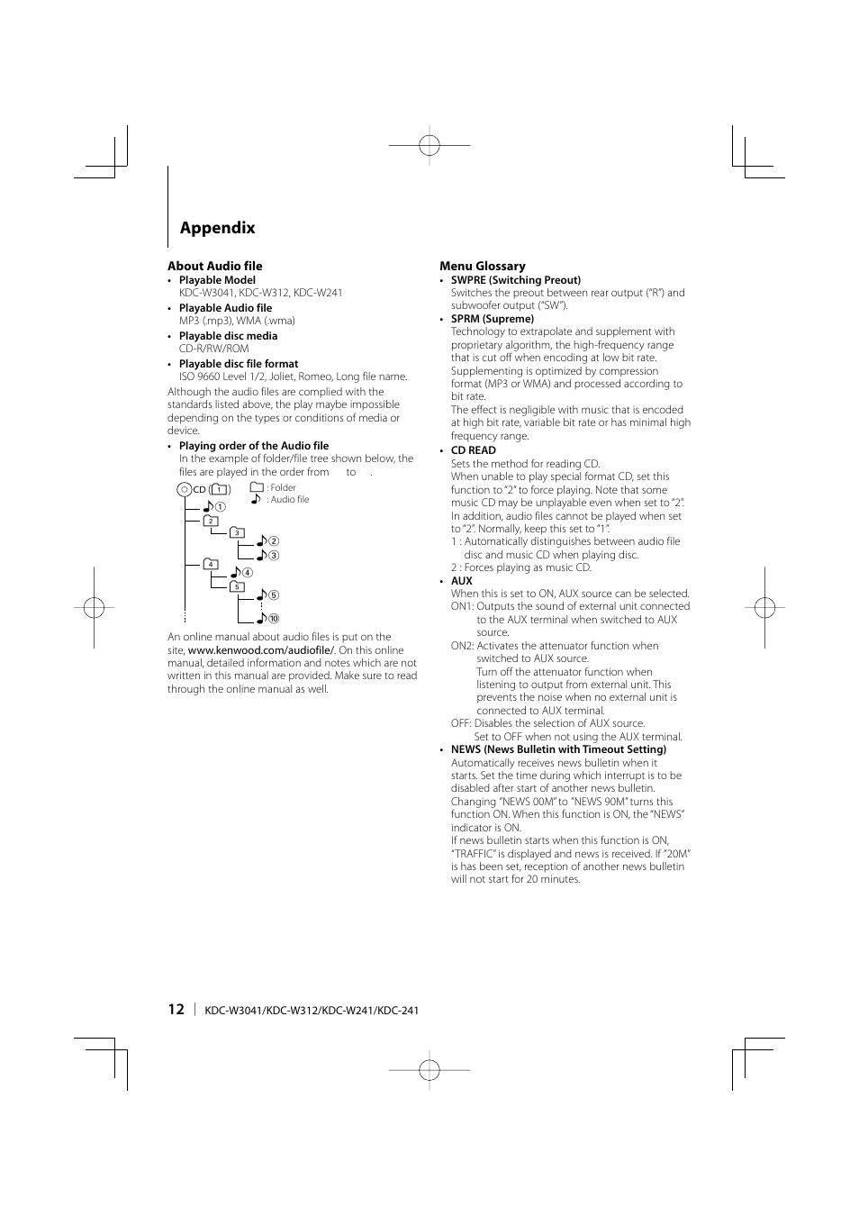 Appendix | Kenwood KDC-W312  EN User Manual | Page 12 / 20