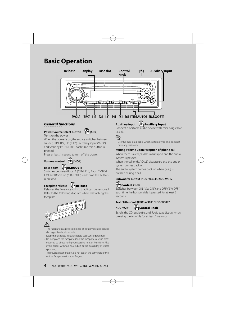 Basic operation | Kenwood KDC-W312  EN User Manual | Page 4 / 20