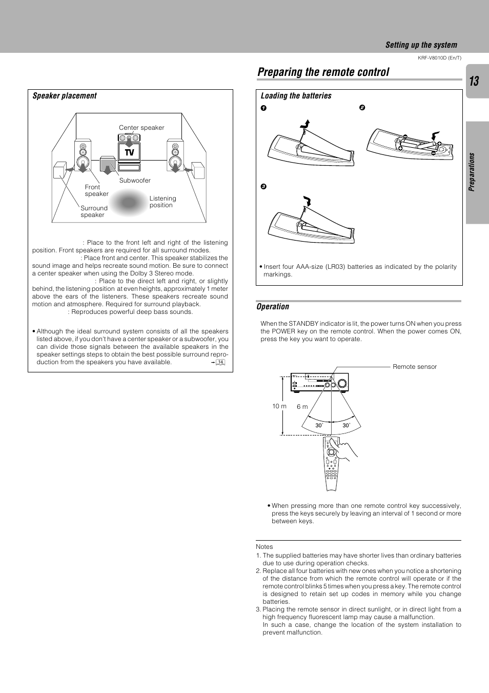 Preparing the remote control | Kenwood KRF-V8010D User Manual | Page 13 / 28