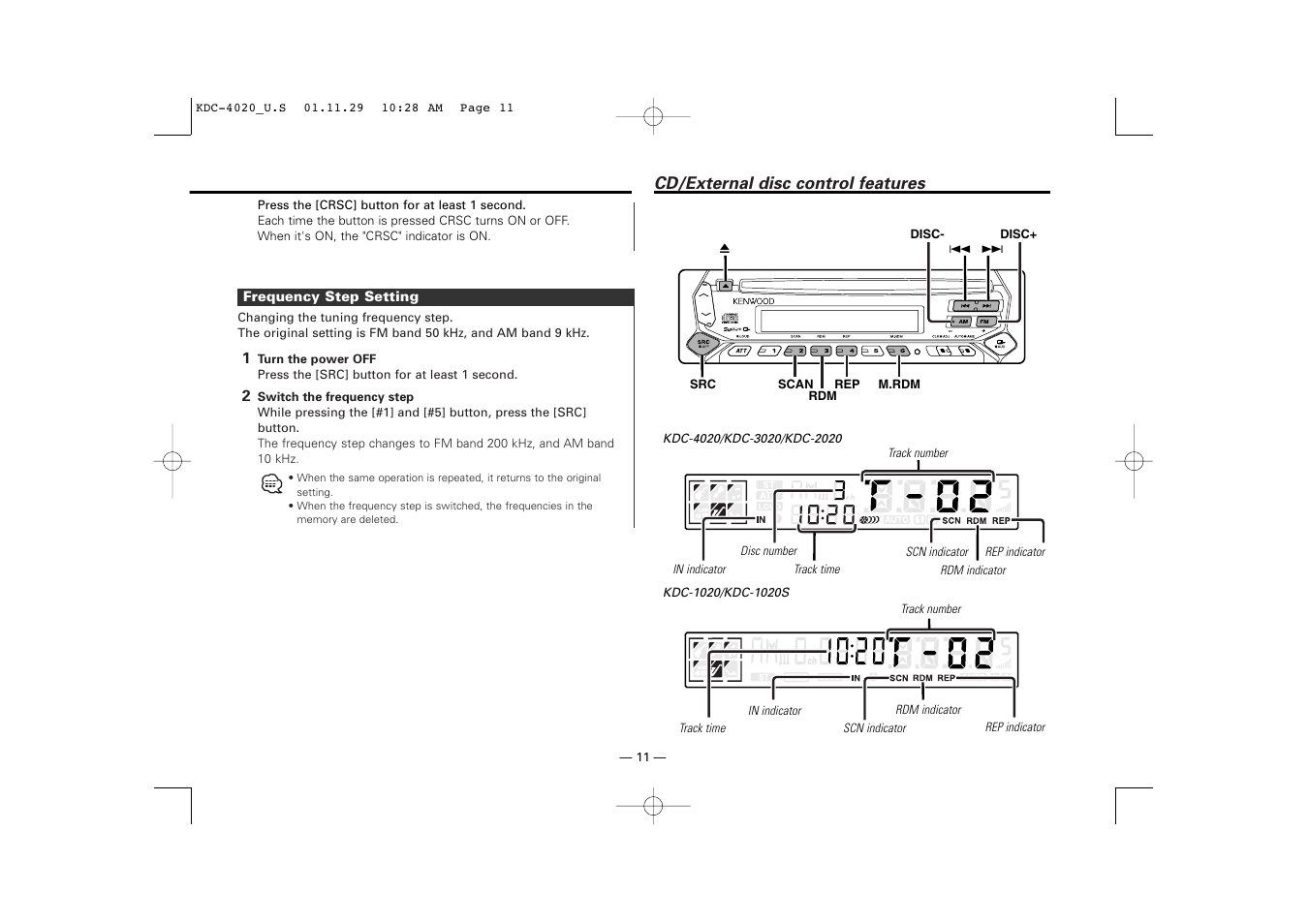 Cd/external disc control features | Kenwood KDC-2020 User Manual | Page 11 / 22