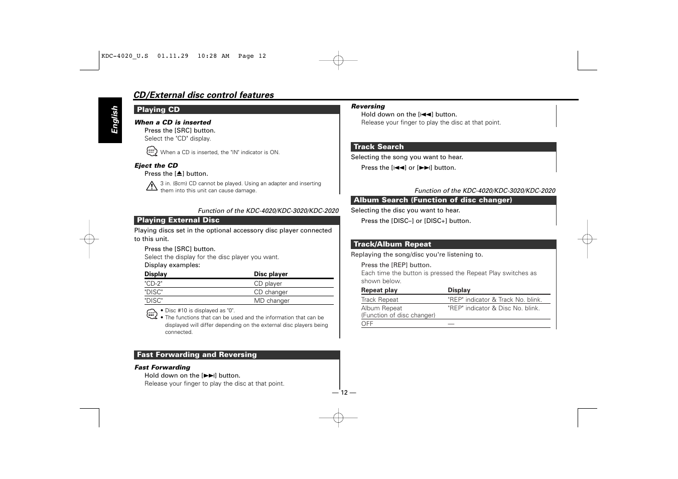 Kenwood KDC-2020 User Manual | Page 12 / 22