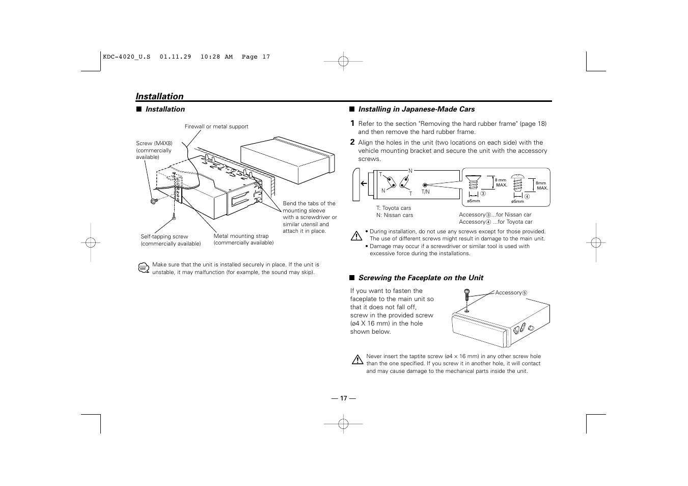 Installation | Kenwood KDC-2020 User Manual | Page 17 / 22