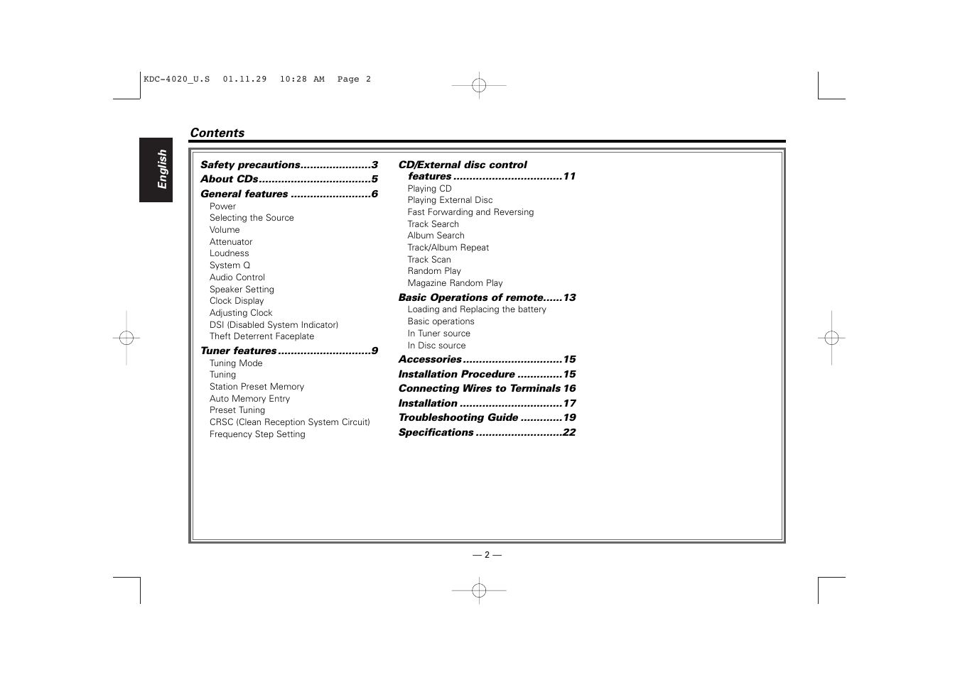 Kenwood KDC-2020 User Manual | Page 2 / 22