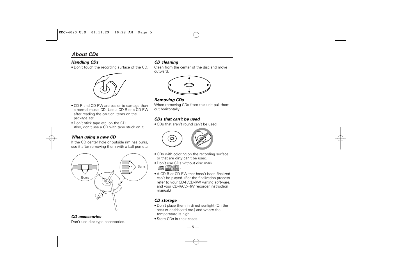 About cds | Kenwood KDC-2020 User Manual | Page 5 / 22