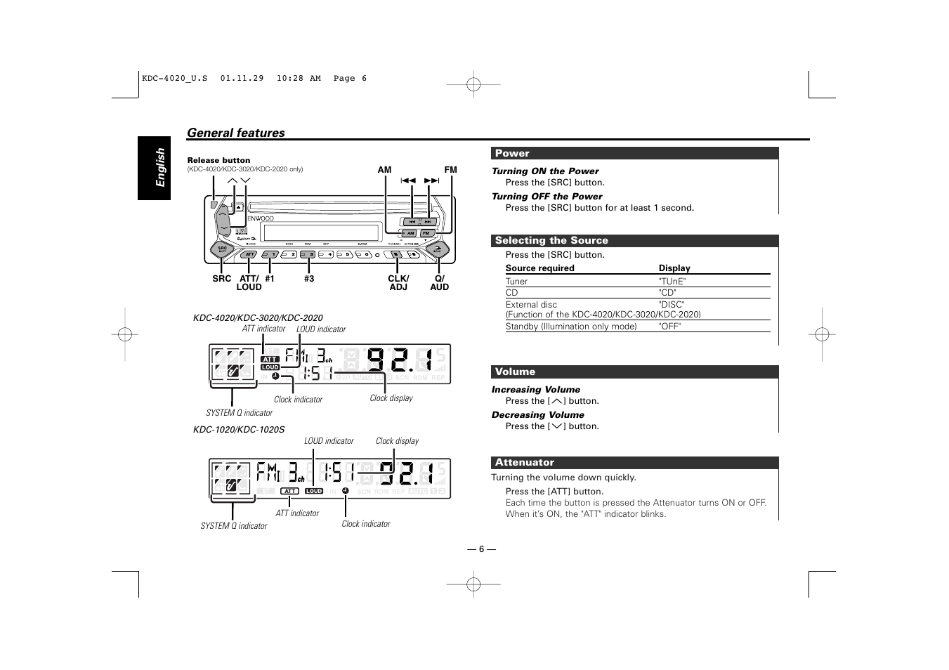 General features | Kenwood KDC-2020 User Manual | Page 6 / 22