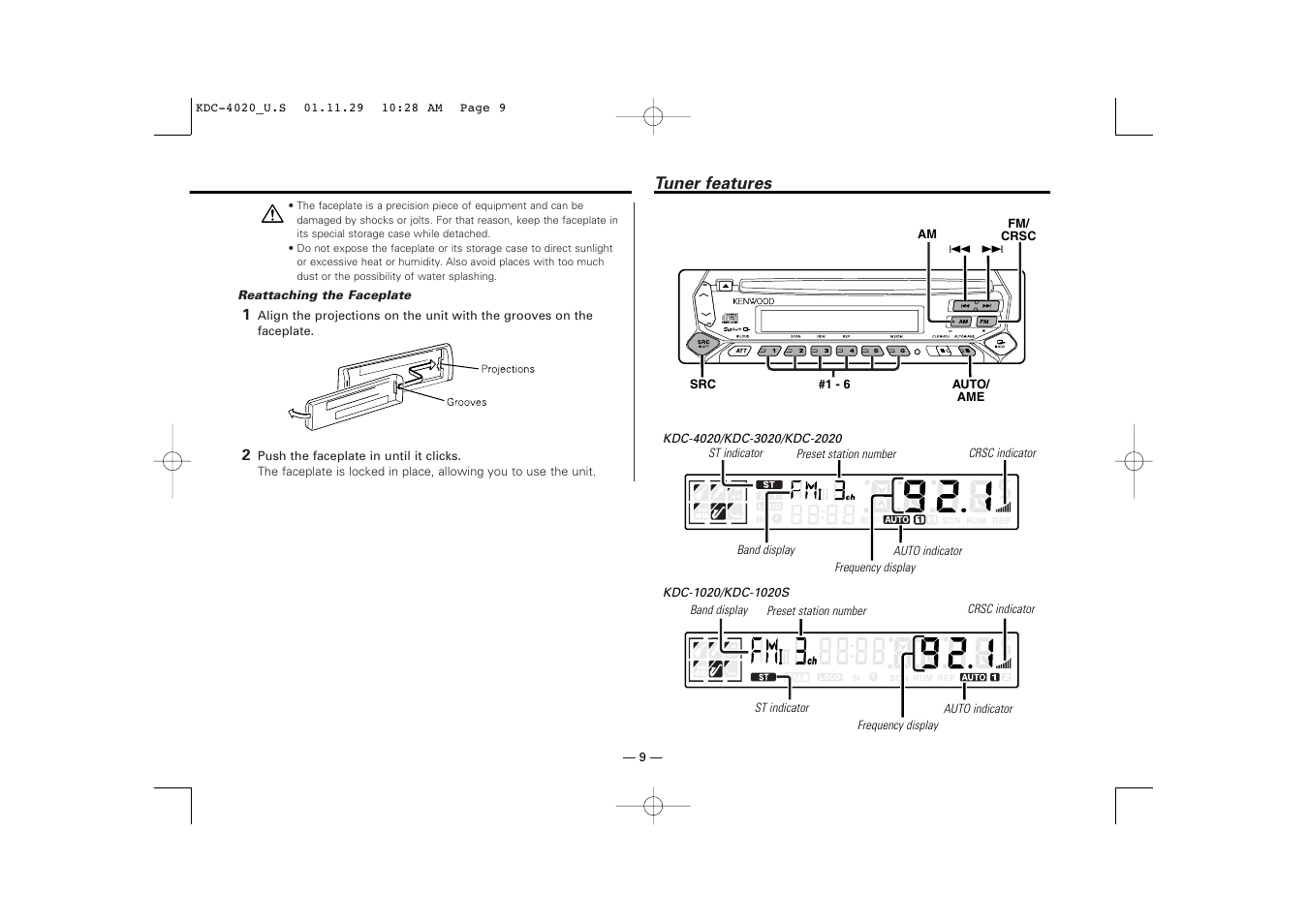 Tuner features | Kenwood KDC-2020 User Manual | Page 9 / 22