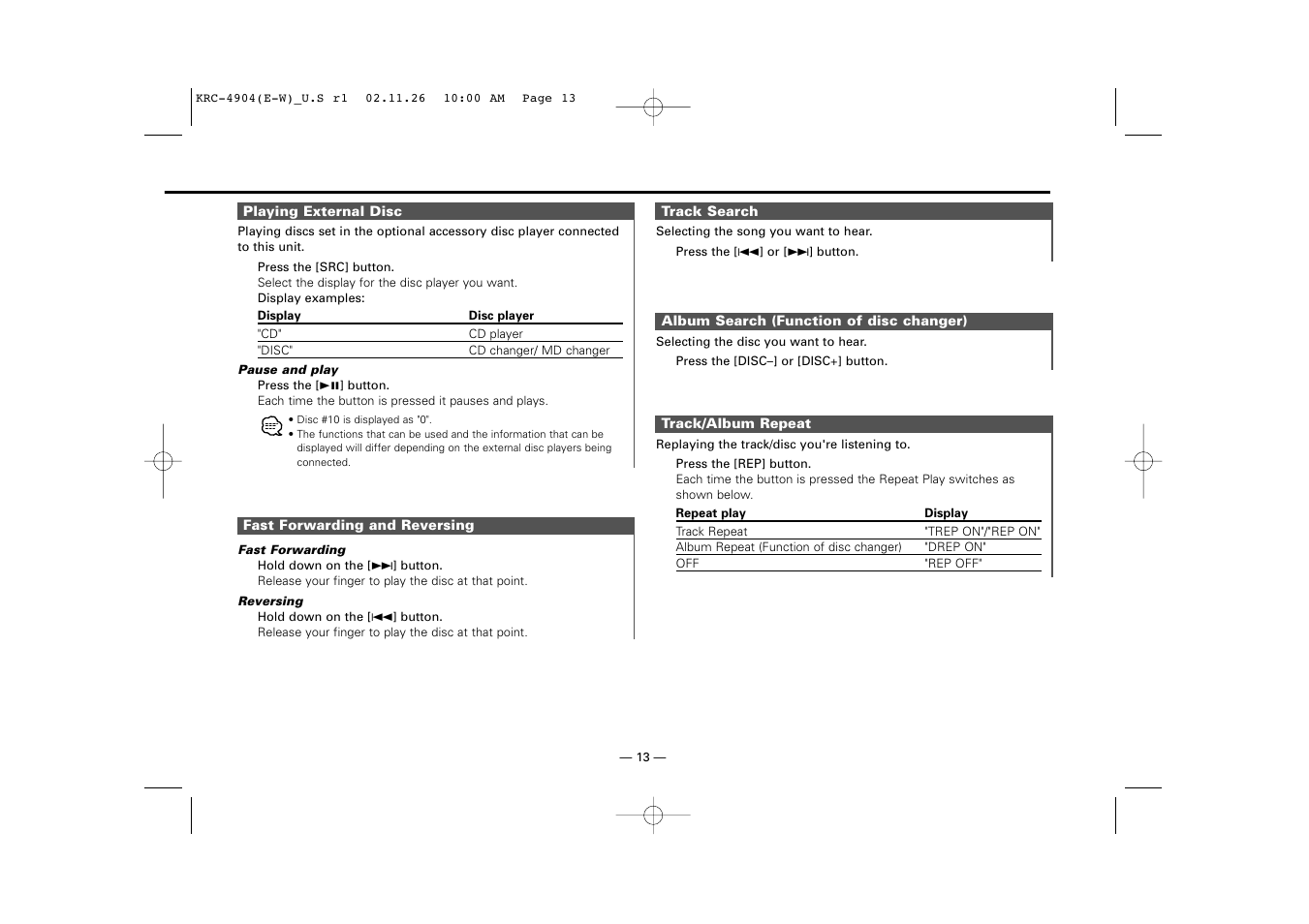 Kenwood KRC-4904 User Manual | Page 13 / 26