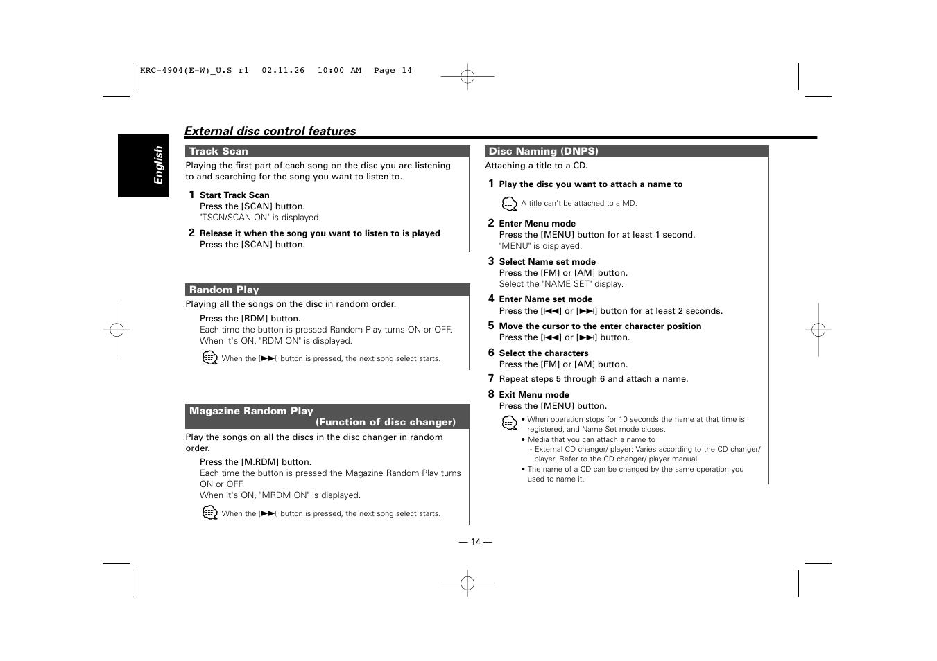 Kenwood KRC-4904 User Manual | Page 14 / 26