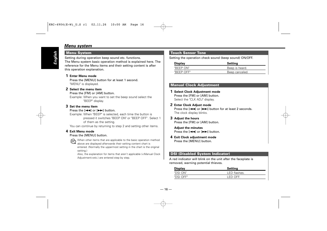 Kenwood KRC-4904 User Manual | Page 16 / 26