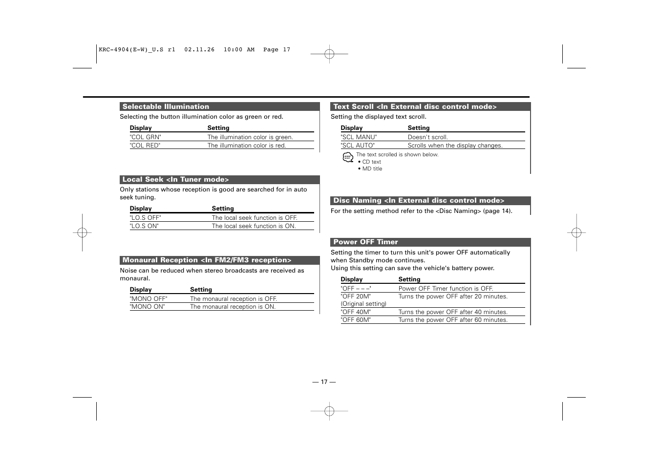 Kenwood KRC-4904 User Manual | Page 17 / 26