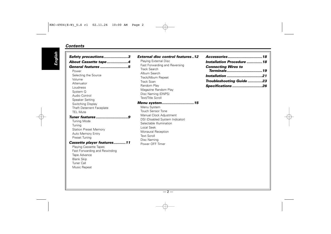 Kenwood KRC-4904 User Manual | Page 2 / 26