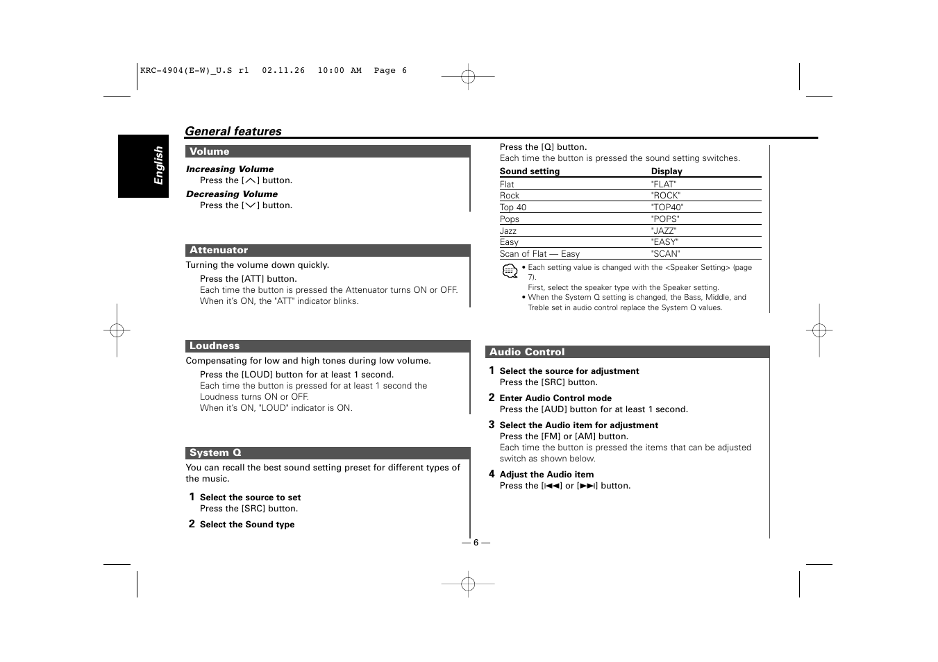 Kenwood KRC-4904 User Manual | Page 6 / 26