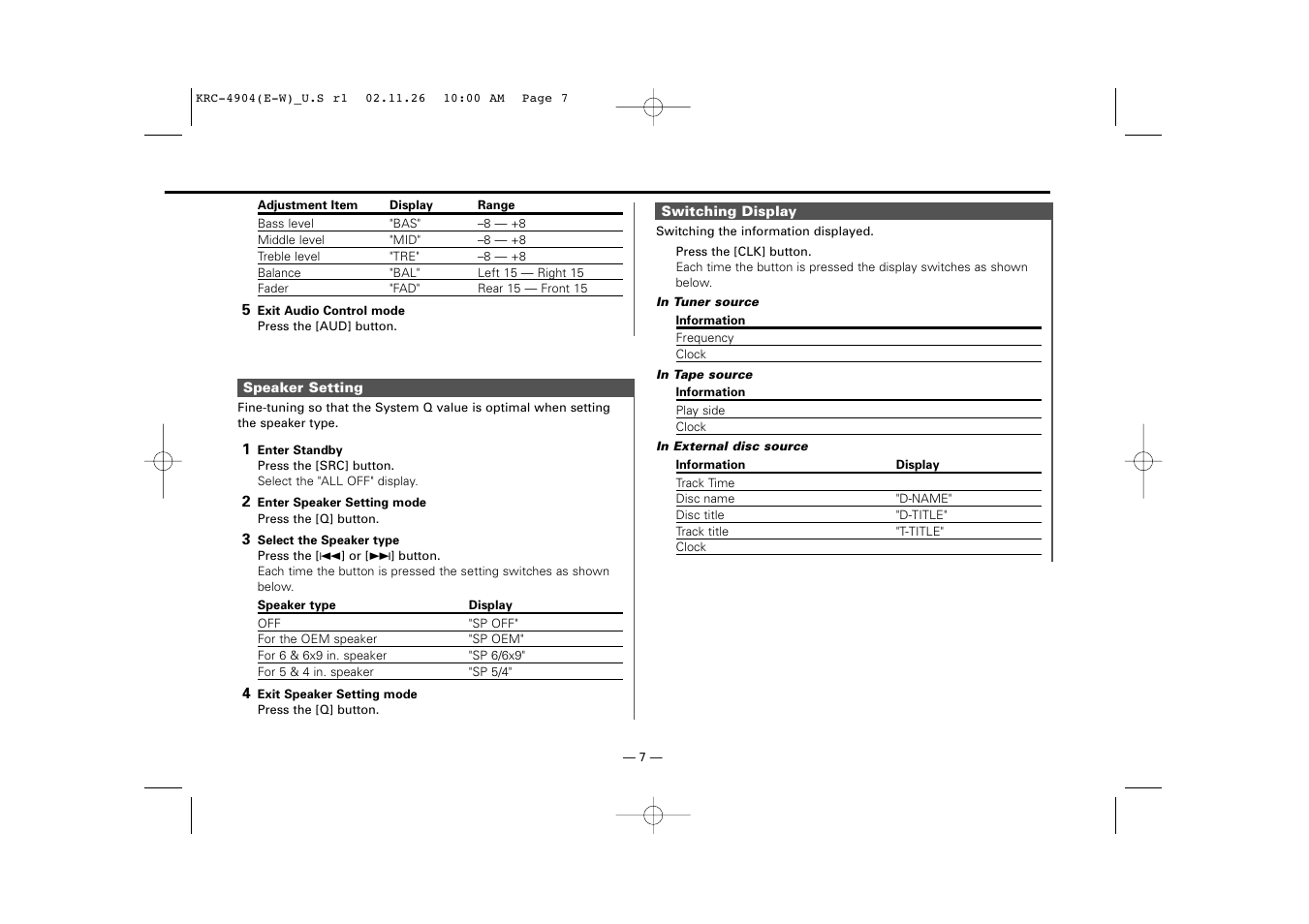 Kenwood KRC-4904 User Manual | Page 7 / 26