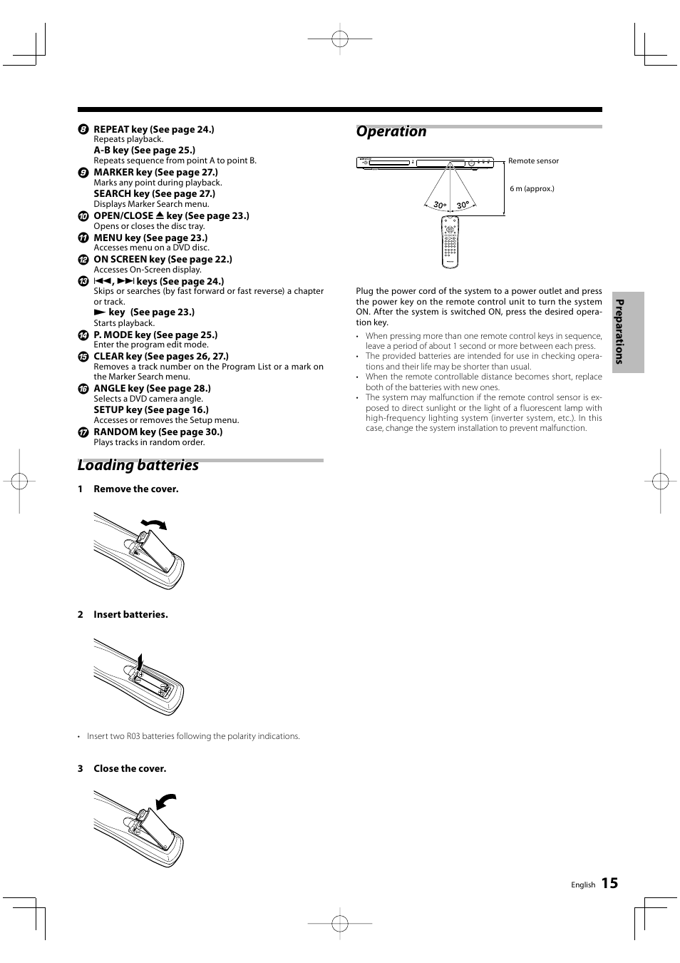 15 loading batteries loading batteries, Operation | Kenwood DVF-3500 User Manual | Page 15 / 36