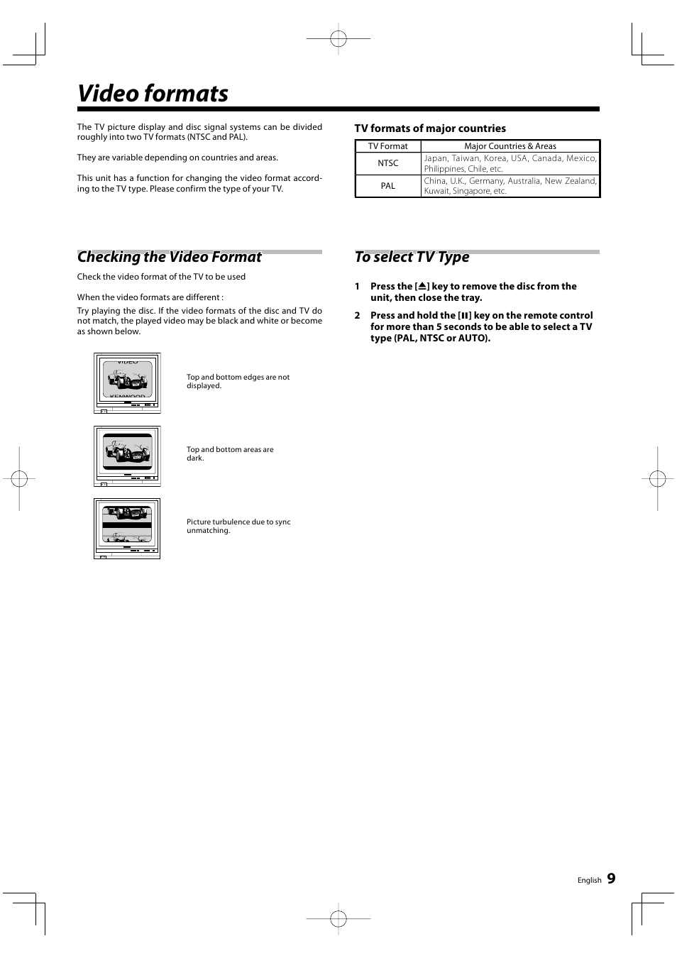 Video formats, Checking the video format | Kenwood DVF-3500 User Manual | Page 9 / 36