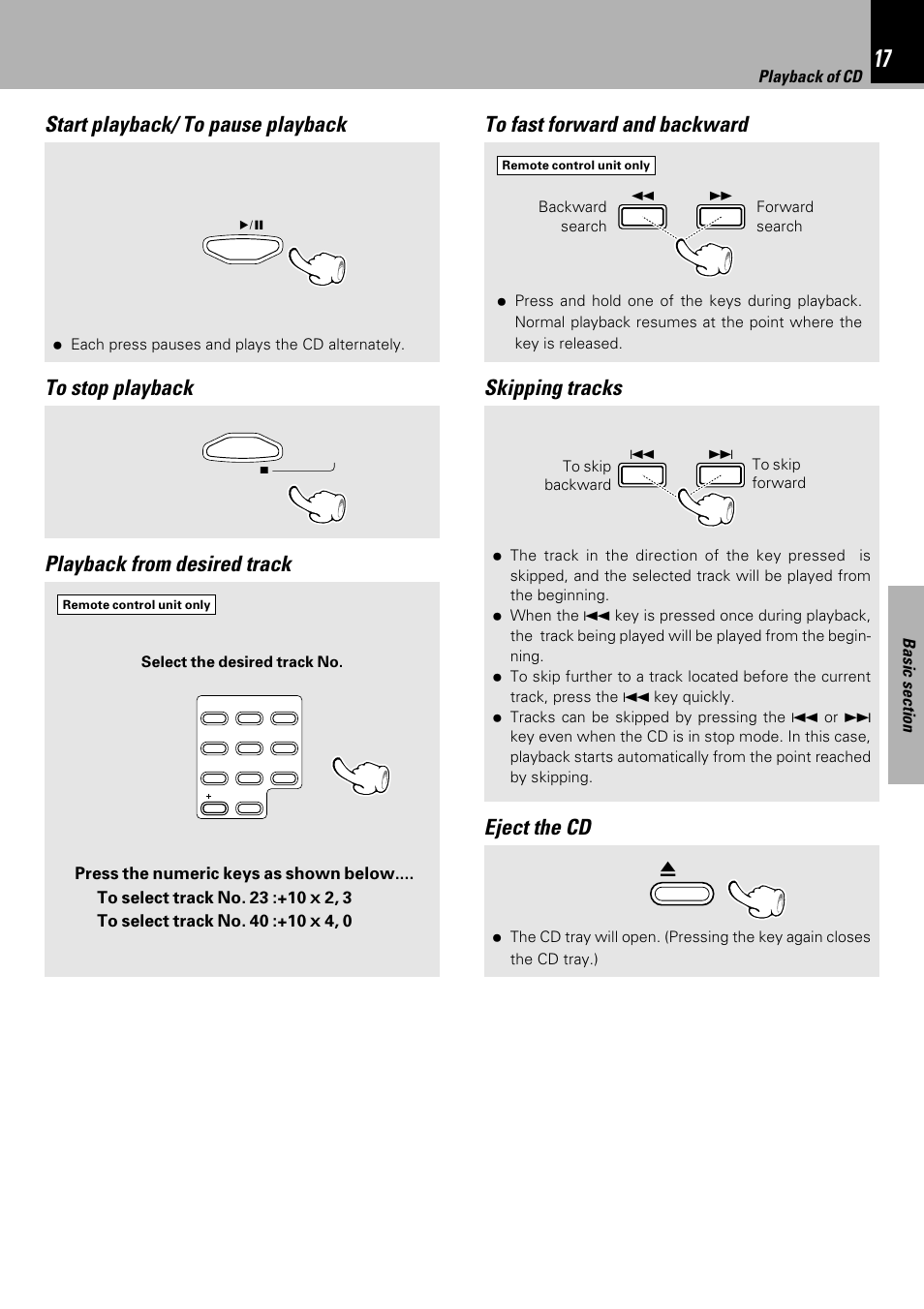 Start playback/ to pause playback, Playback from desired track | Kenwood HM-333 User Manual | Page 17 / 52