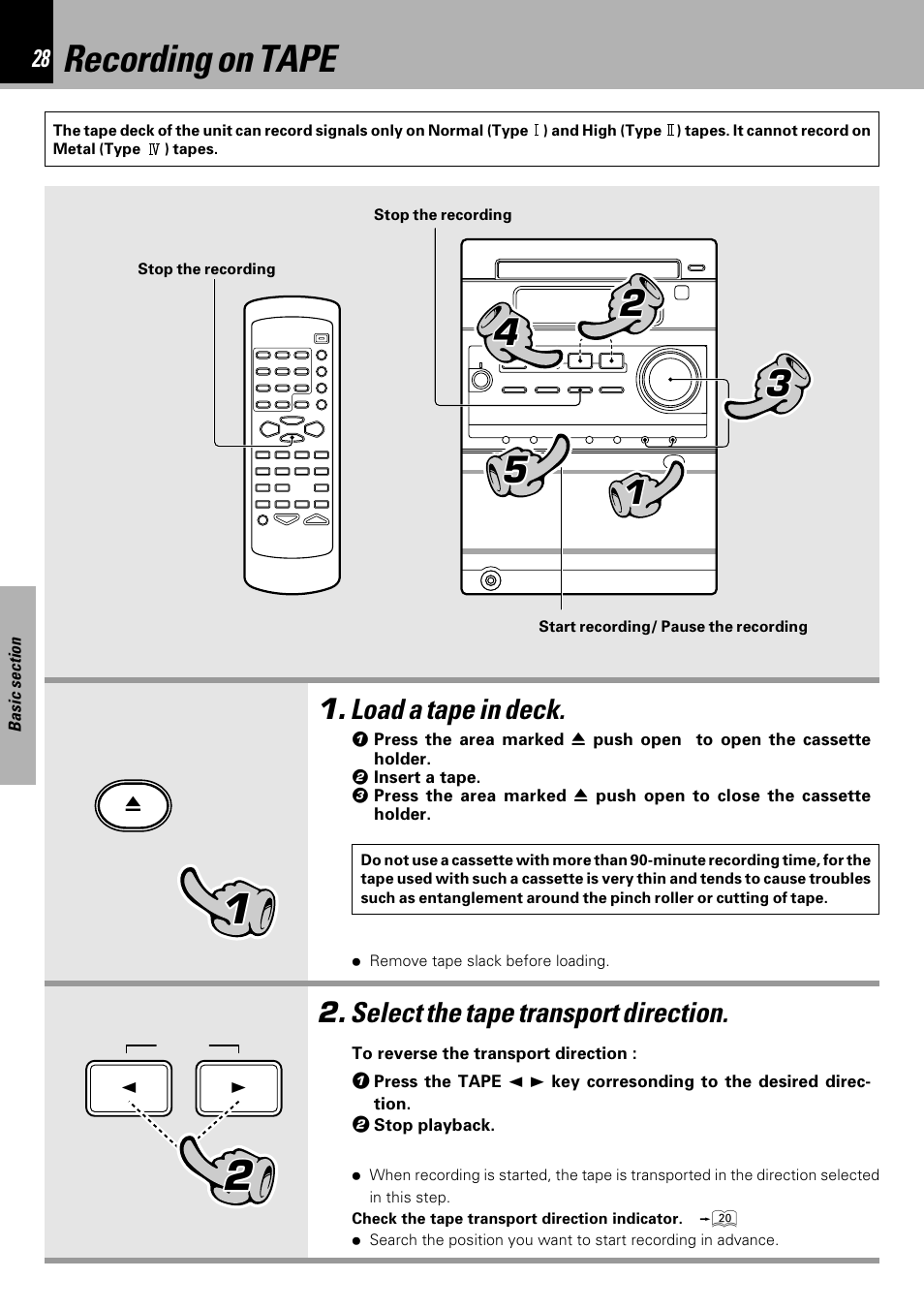 Recording on tape | Kenwood HM-333 User Manual | Page 28 / 52