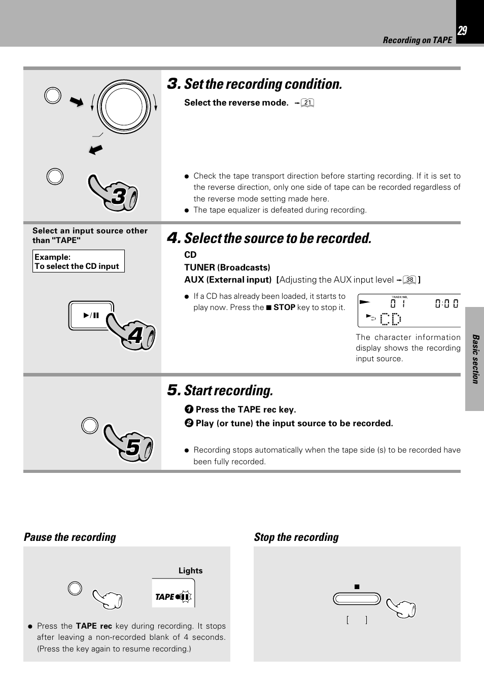 Set the recording condition | Kenwood HM-333 User Manual | Page 29 / 52