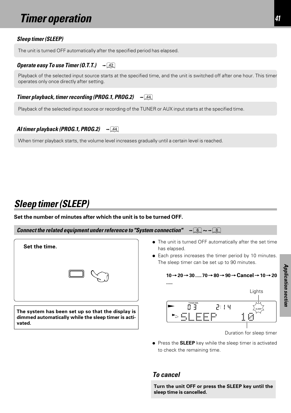 Timer operation, Sleep timer (sleep) | Kenwood HM-333 User Manual | Page 41 / 52