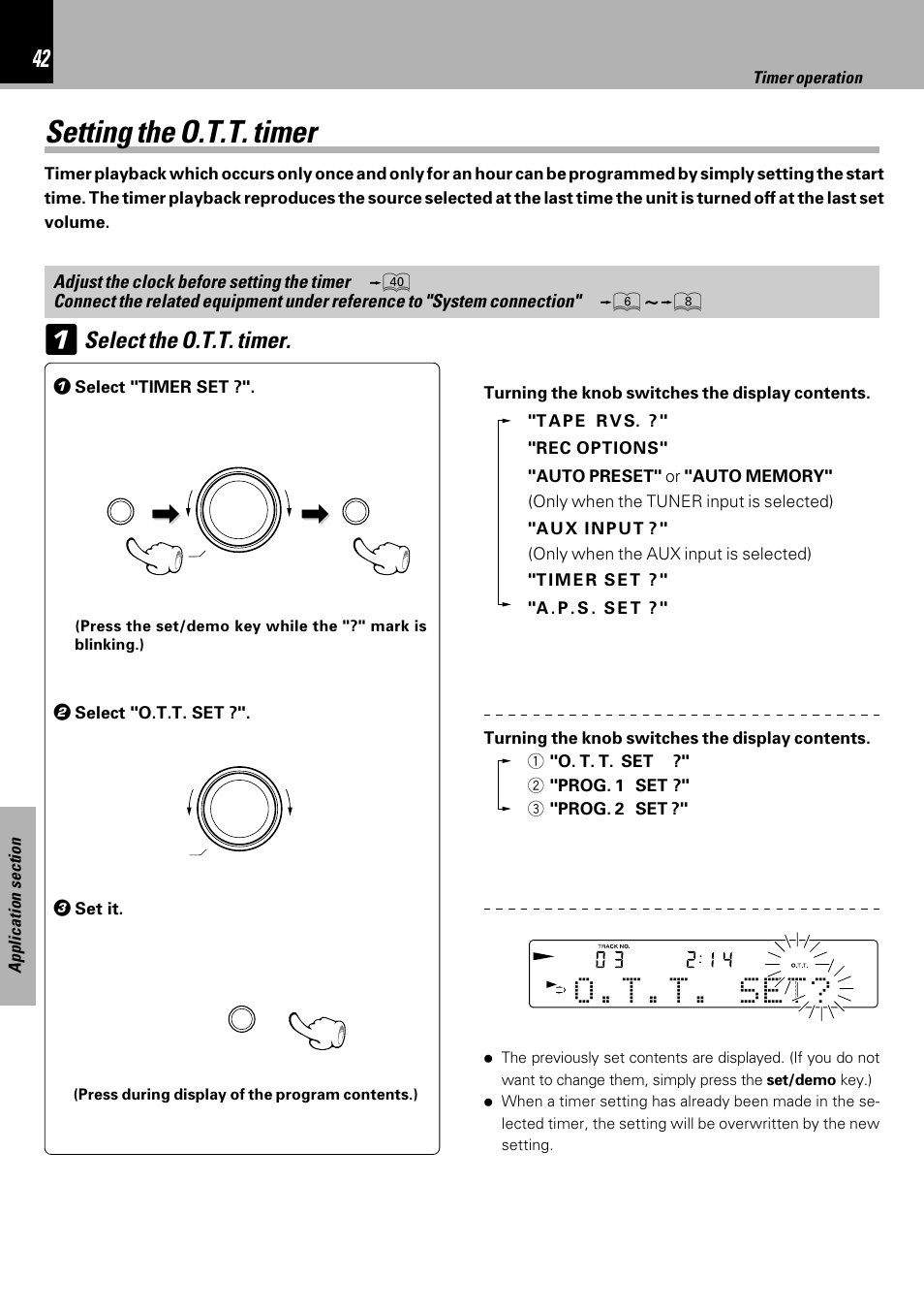 Setting the o.t.t. timer, O . t . t . s e t, Select the o.t.t. timer | Kenwood HM-333 User Manual | Page 42 / 52