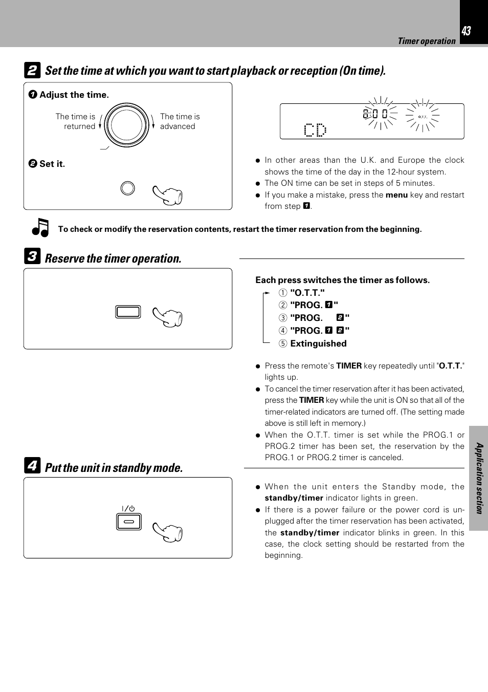 Reserve the timer operation, Put the unit in standby mode | Kenwood HM-333 User Manual | Page 43 / 52