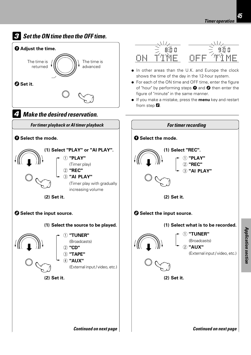 Set the on time then the off time, Make the desired reservation | Kenwood HM-333 User Manual | Page 45 / 52