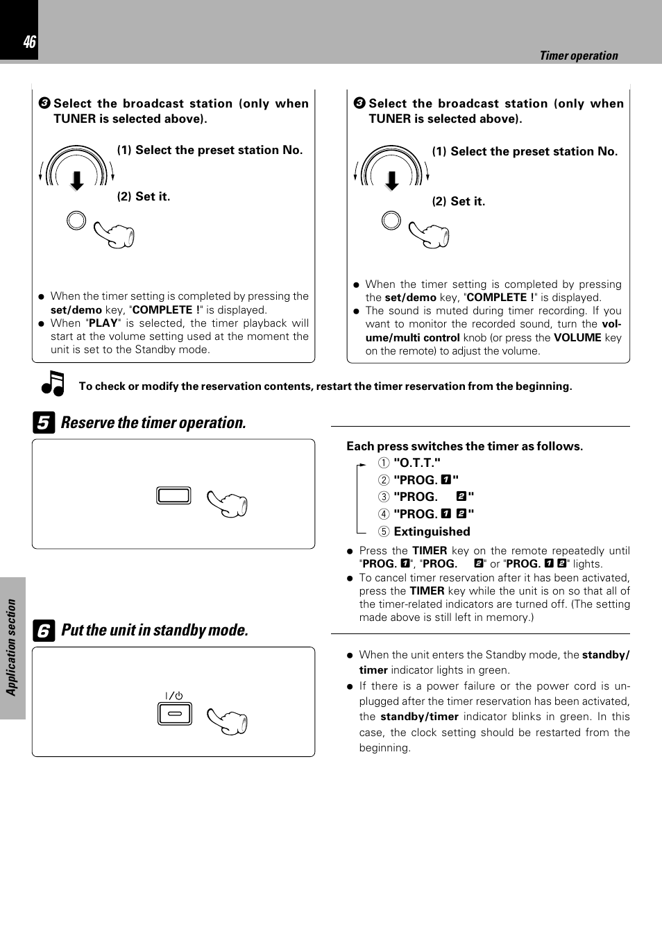 Put the unit in standby mode, Reserve the timer operation | Kenwood HM-333 User Manual | Page 46 / 52