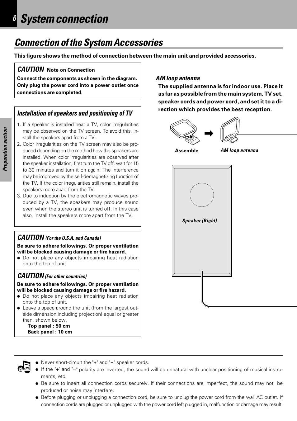 System connection, Connection of the system accessories, Caution | Kenwood HM-333 User Manual | Page 6 / 52