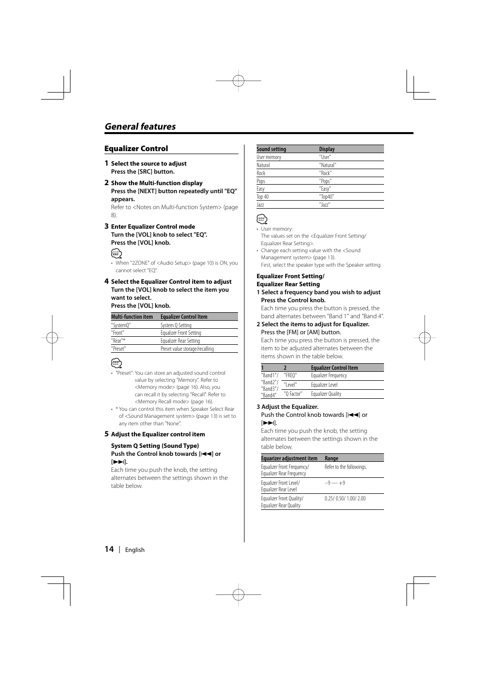 General features, Equalizer control 1 | Kenwood XXV-01D User Manual | Page 14 / 58