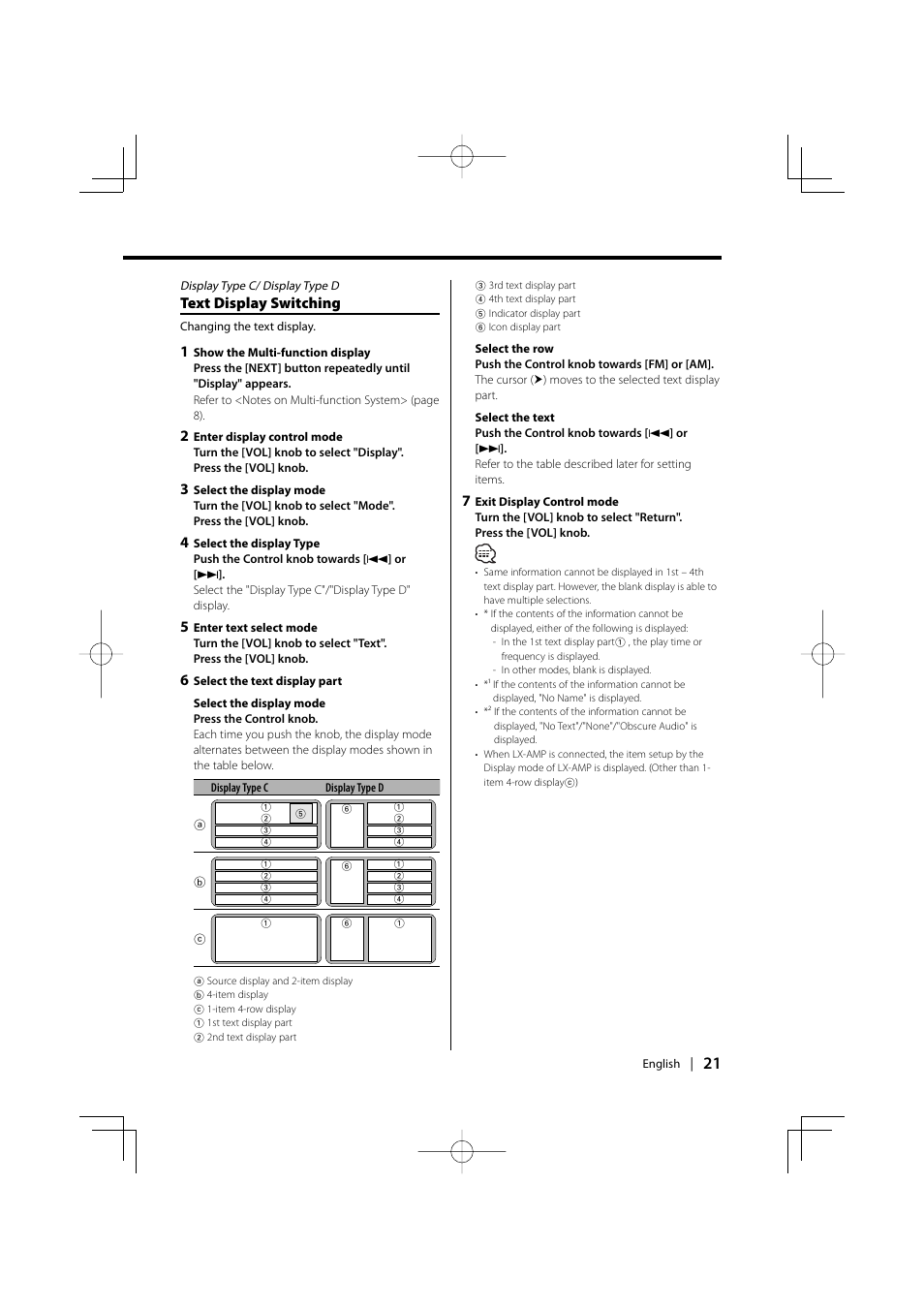 Text display switching | Kenwood XXV-01D User Manual | Page 21 / 58