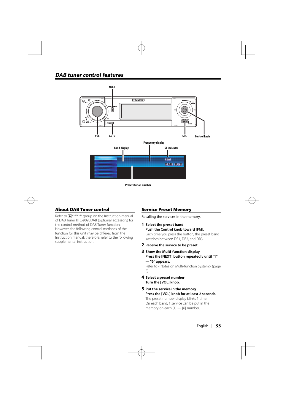 Dab tuner control features, About dab tuner control | Kenwood XXV-01D User Manual | Page 35 / 58