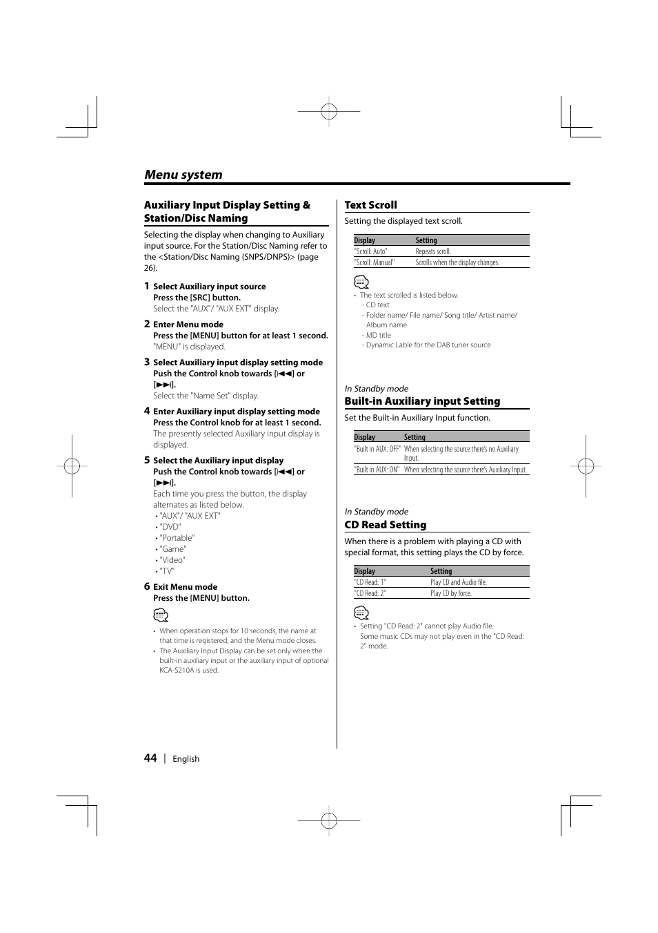 Menu system | Kenwood XXV-01D User Manual | Page 44 / 58